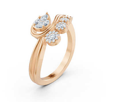 Rose gold ring with floral diamond mix in various cuts