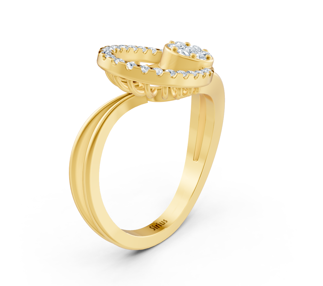 Yellow gold ring with open heart design and round diamonds
