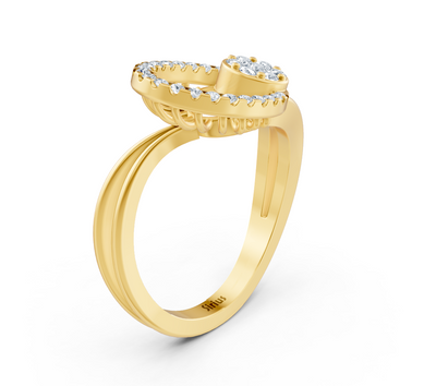 Yellow gold ring with open heart design and round diamonds