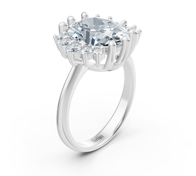 Elegant halo ring in white gold with oval lab diamond
