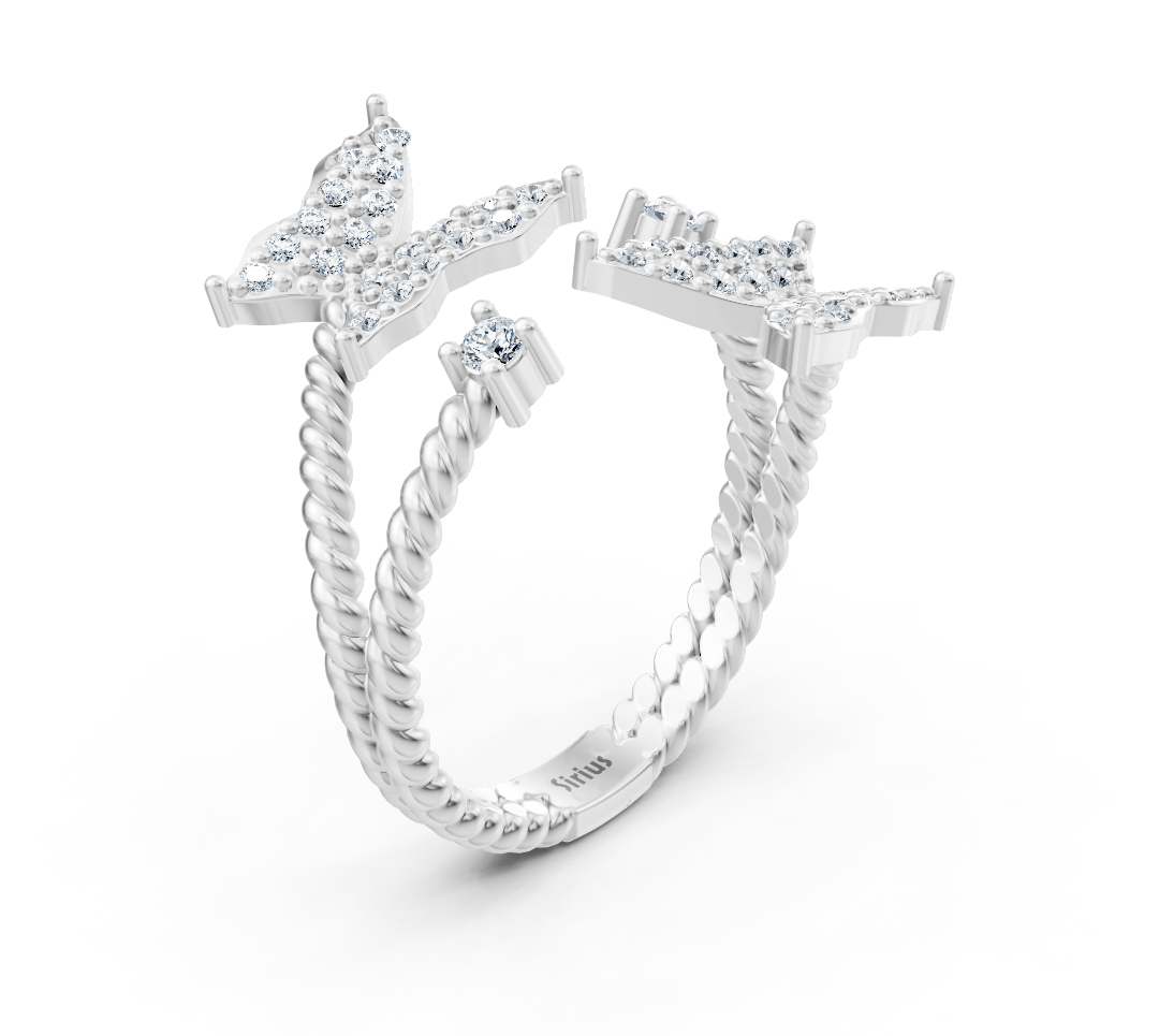 خاتم «شعر الأجنحة» من ذهب أبيض مع ألماسات مختبرية متلألئة - مجوهرات فاخرة من Rosy Lab Diamonds