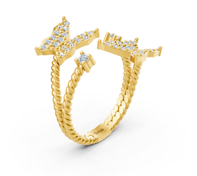 Doppelflügel Ring aus Gelbgold mit funkelnden labordiamanten