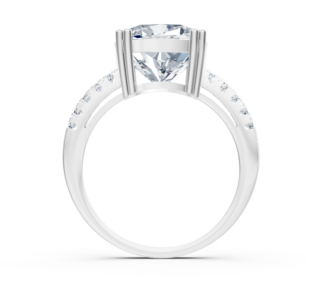 Elegant cushion solitaire ring with pavé lab diamonds in 14K white gold