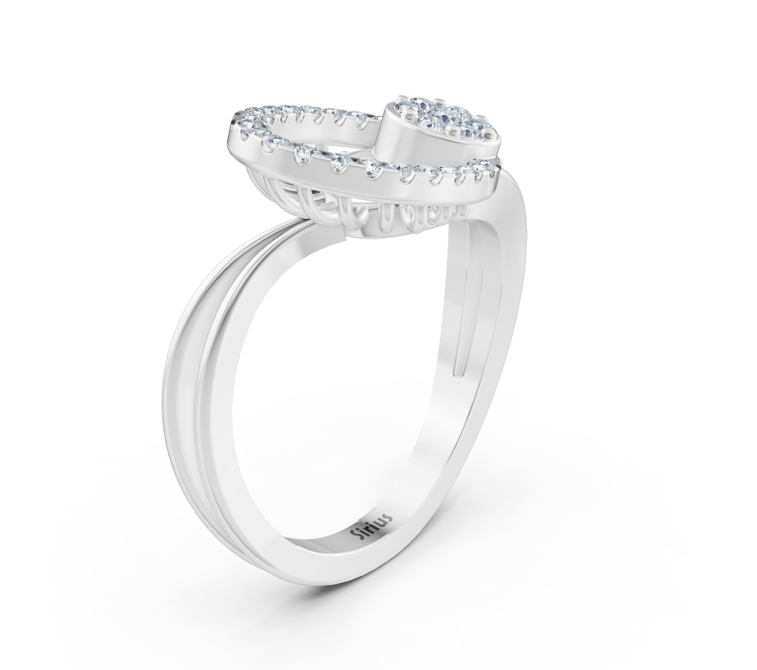 Açık kalp tasarımlı ve yuvarlak pırlantalı beyaz altın yüzük - Rosy Lab Diamonds’tan yüksek kaliteli Mücevher