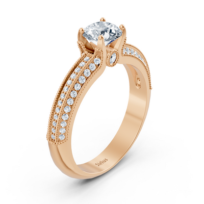 Rose gold ring with pavé setting and brilliant lab diamond