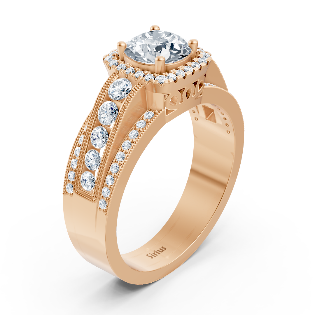 Bague en diamant en or rose avec Topaze blanche et Serti Pavé - 14 K - Bijoux haut de gamme de Rosy Lab Diamonds