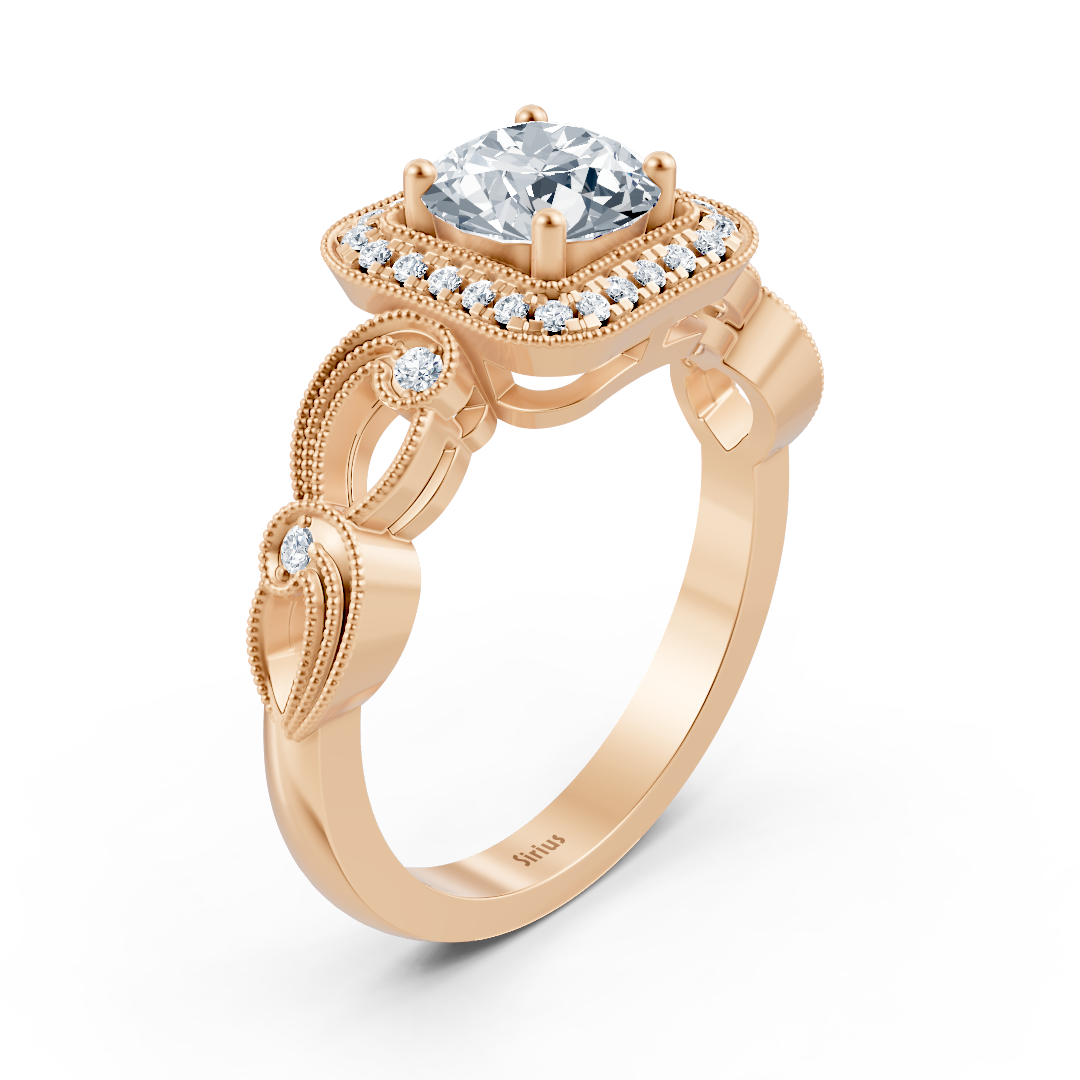 Roségoldring mit Diamanten und Weißtopasen – 14K filigraner Verlobungsring