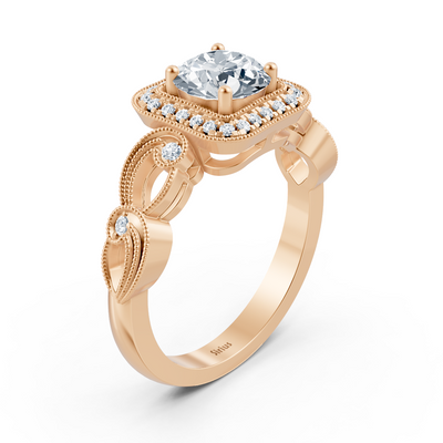 Roségoldring mit Diamanten und Weißtopasen – 14K filigraner Verlobungsring