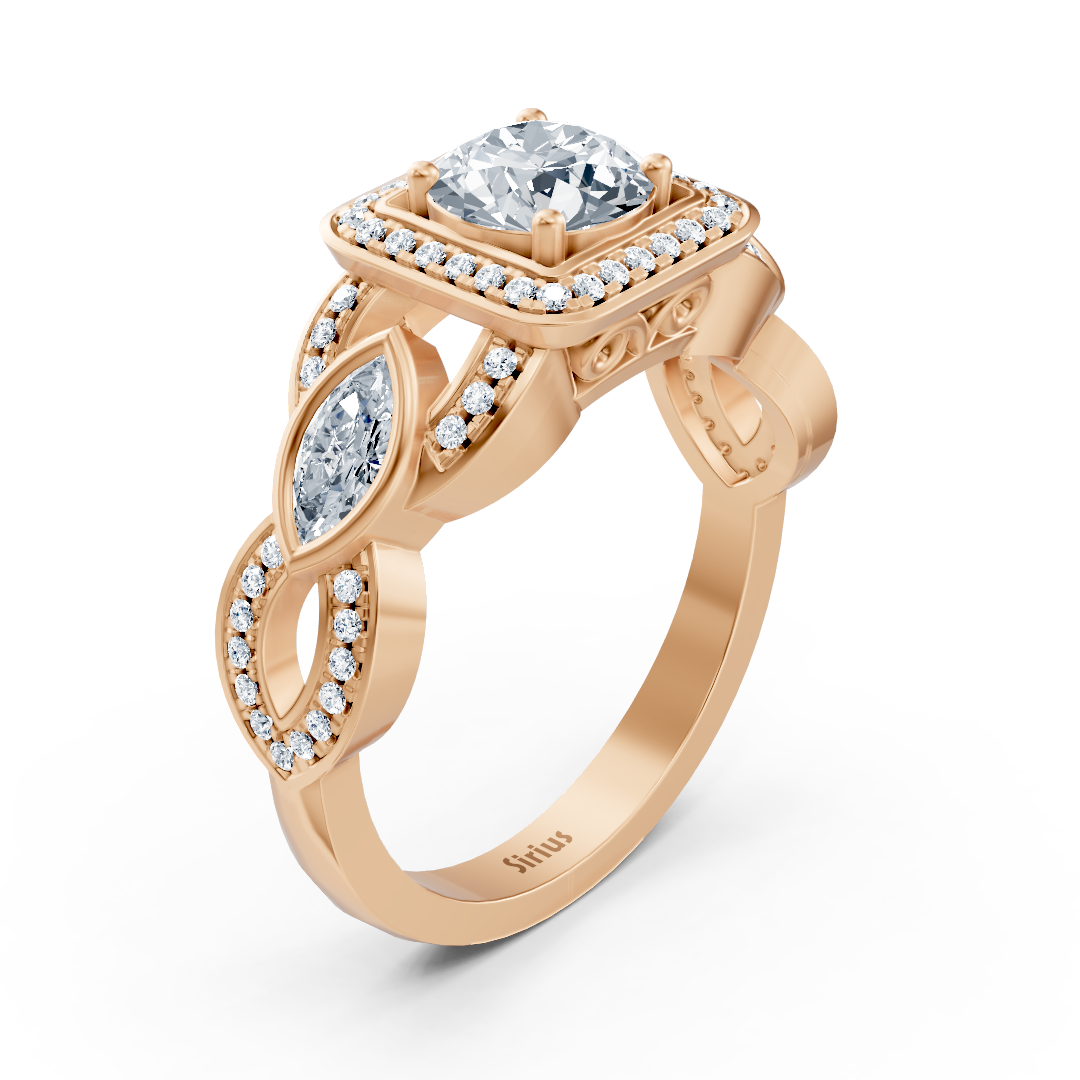 Rose gold ring with diamonds and Emerald - 14K marquise setting - high-quality Jewelry by Rosy Lab Diamonds