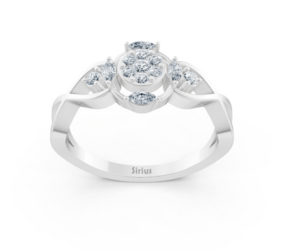 Weißgoldener Blumenring mit laborgezüchteten Diamanten