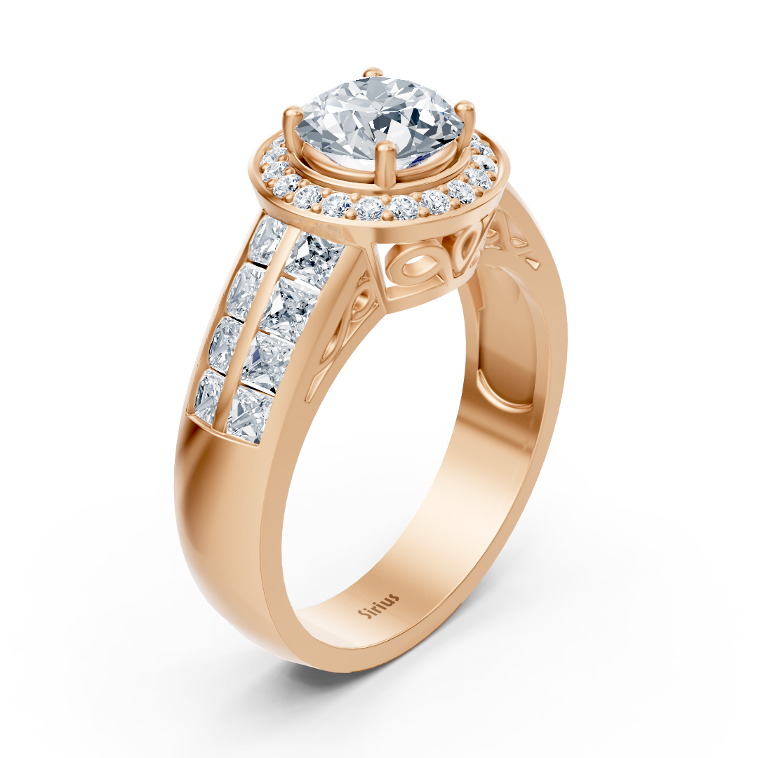 Elegant rose gold ring with halo and princess cut – lab-grown diamonds