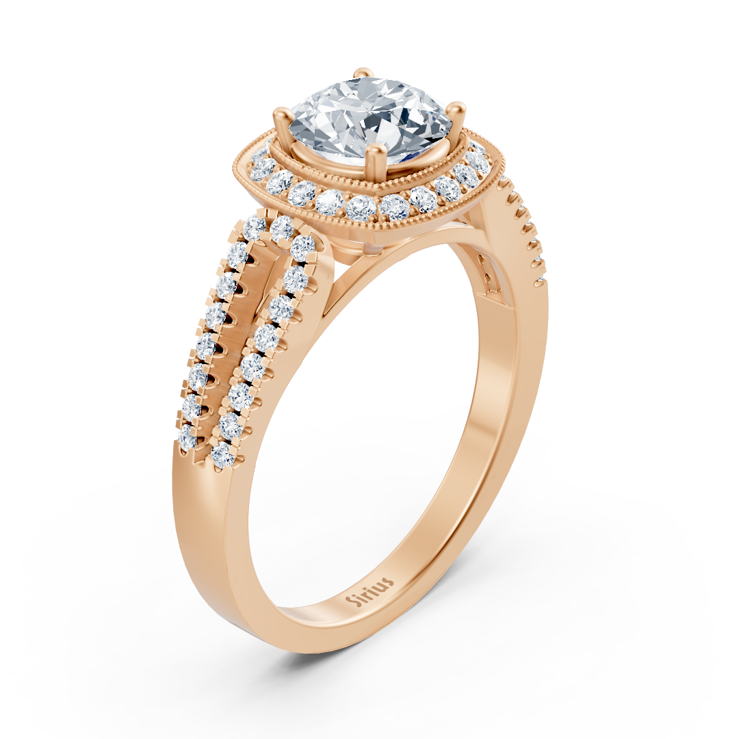 14 Ayar Rose Altından Çift Halolu Pırlanta Nişan Yüzüğü - Rosy Lab Diamonds'ın yüksek kaliteli Mücevheri