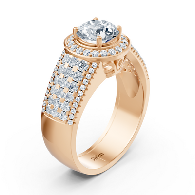 Rose gold ring with halo and princess diamonds in pavé style – lab-grown brilliance
