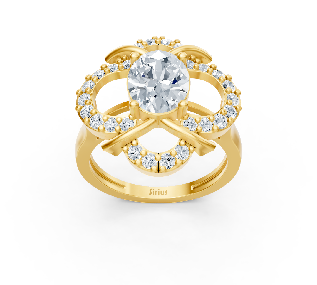 خاتم من الذهب الأصفر بتصميم زهري مع ماسة مخبرية بيضاوية - مجوهرات فاخرة من Rosy Lab Diamonds