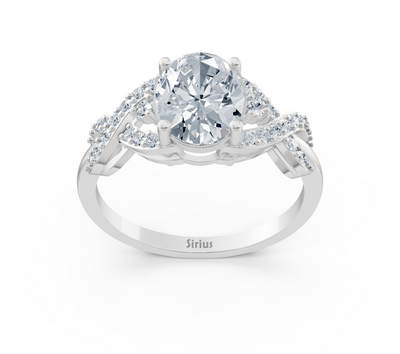 Elegant oval twisted ring with lab diamonds in 14K white gold