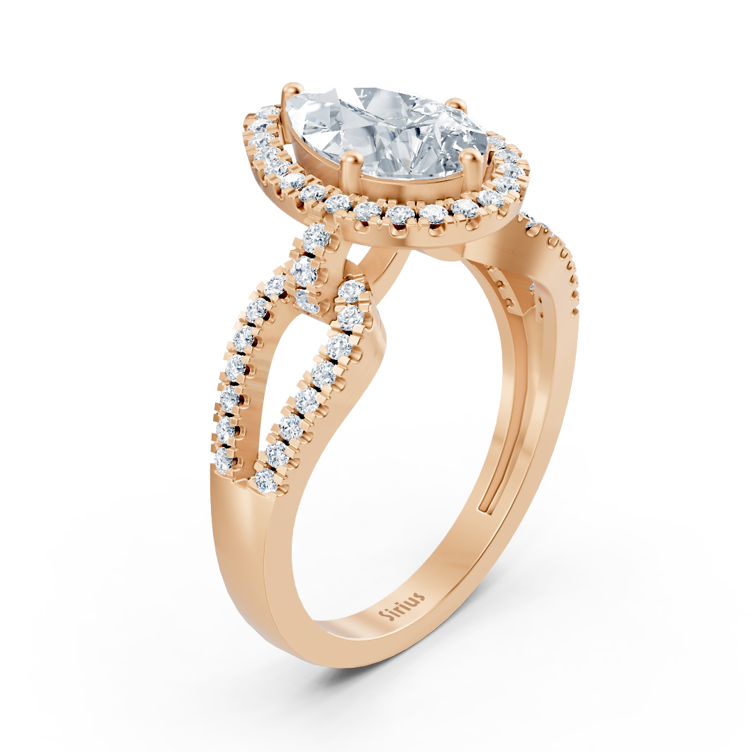 Roségold-Ring mit Pear-Cut White Topas und Diamanten - 14K - hochwertiger Schmuck von Rosy Lab Diamonds