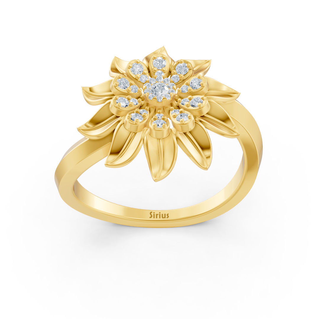Bague florale en or jaune ornée de diamants de laboratoire scintillants – Bijoux haut de gamme de Rosy Lab Diamonds