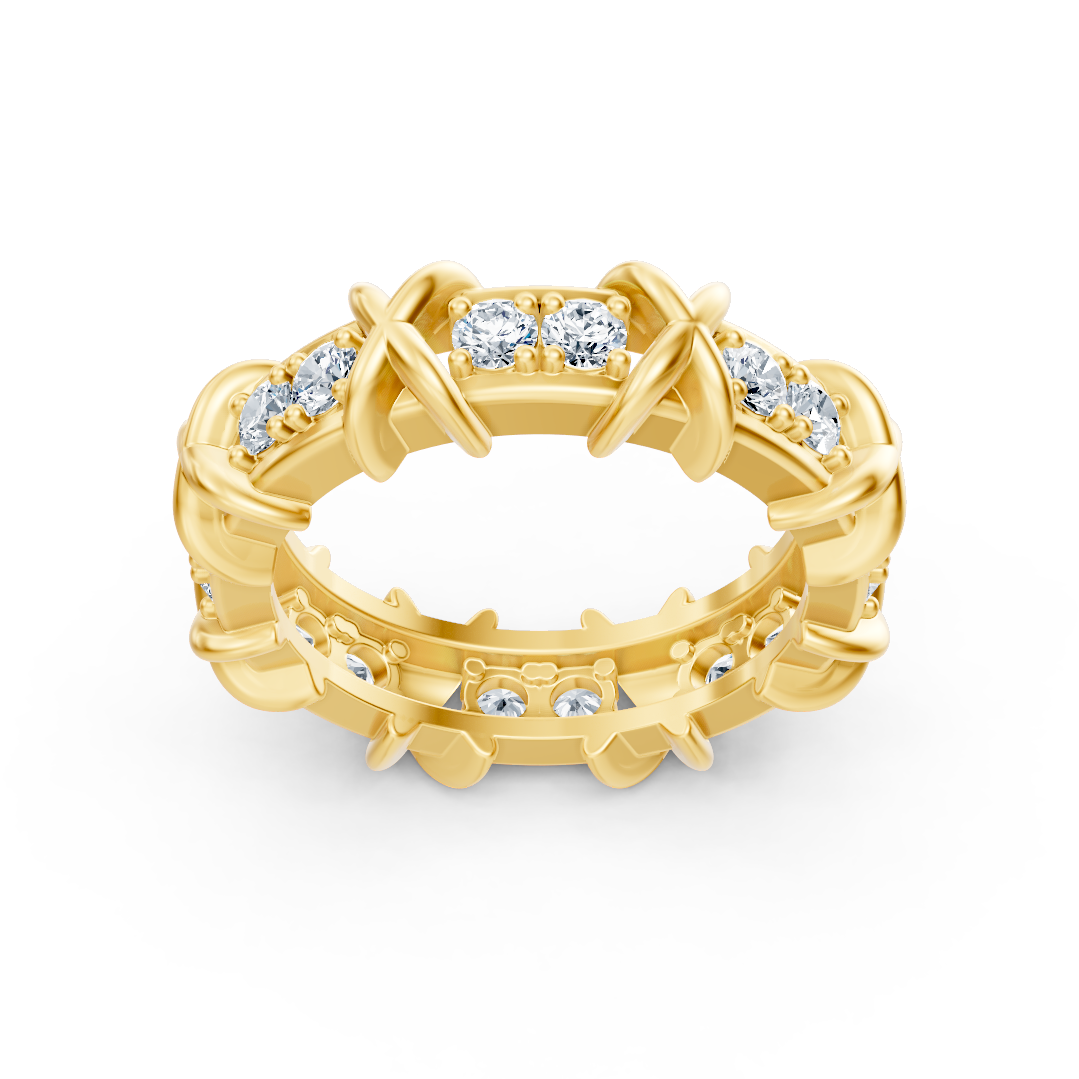 14K Sarı Altın'da laboratuvar pırlantalı ve X tasarımlı dikkat çekici Eternity yüzük - 77R0250 - Rosy Lab Diamonds'tan yüksek kaliteli Mücevher