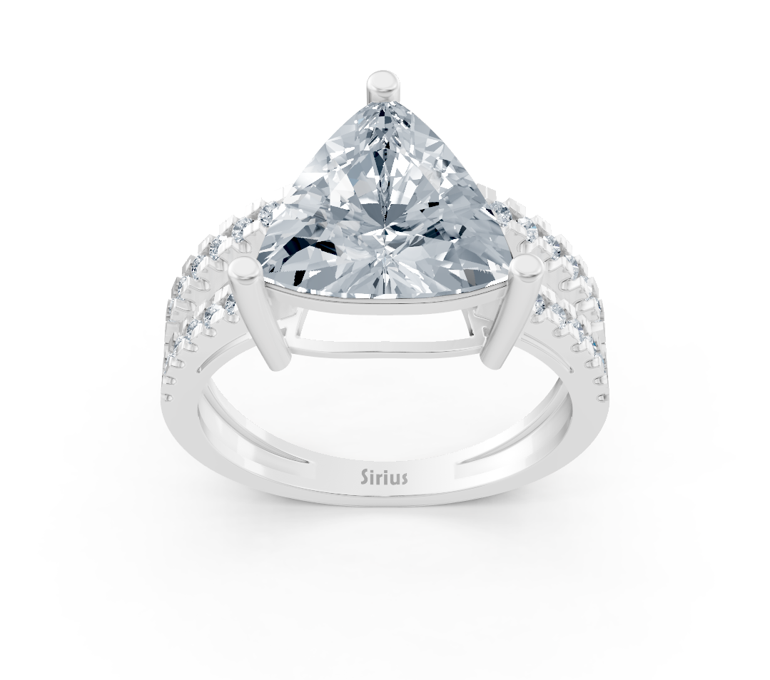 Modern trillion solitaire ring with pavé lab diamonds in 14K white gold