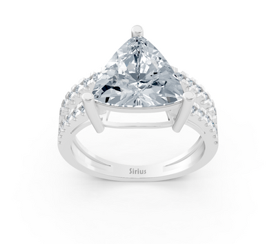Modern trillion solitaire ring with pavé lab diamonds in 14K white gold