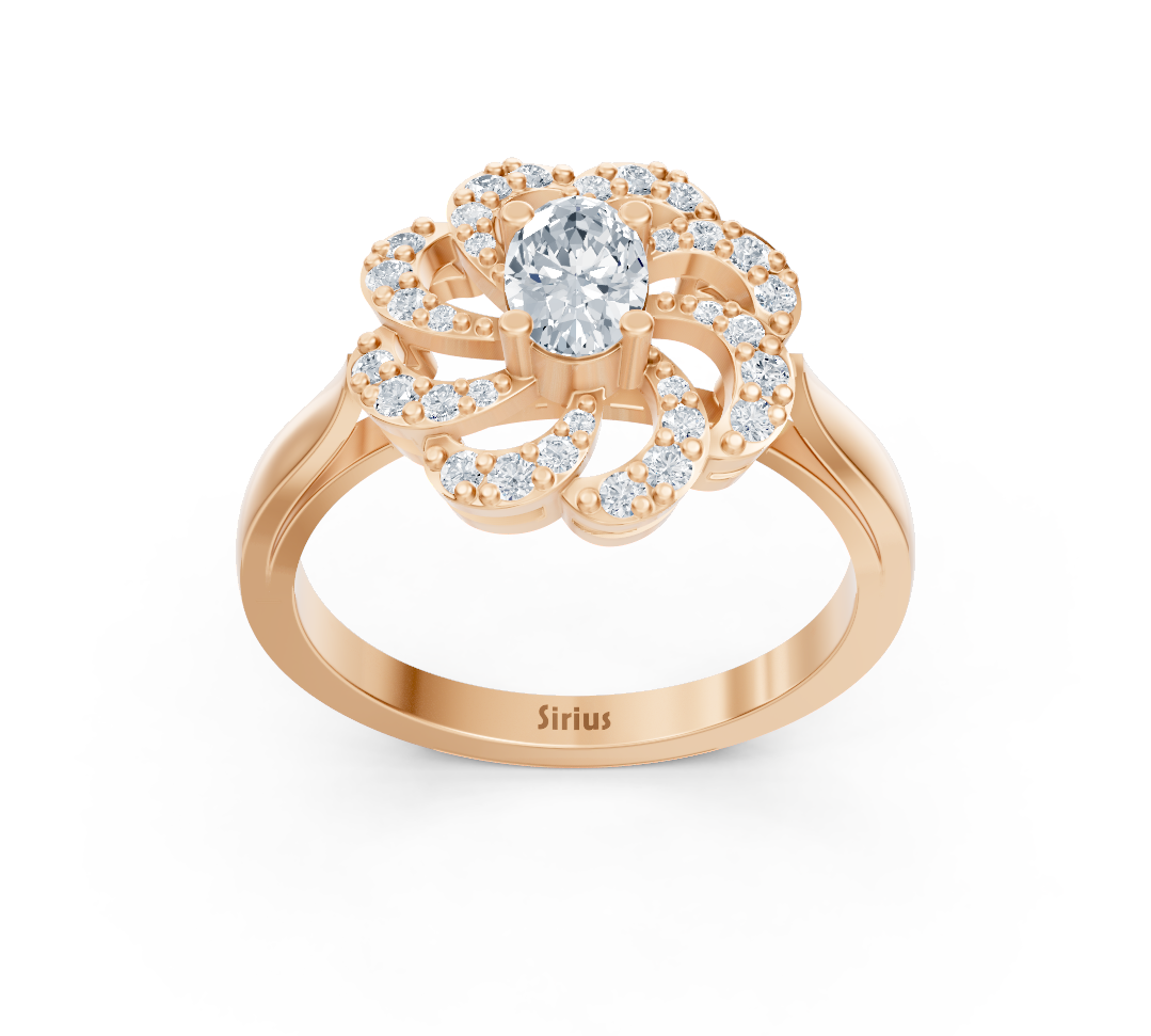 خاتم ألماس من ذهب وردي بتصميم زهرة مع حجر مركزي - 0,36 قيراط - مجوهرات فاخرة من Rosy Lab Diamonds