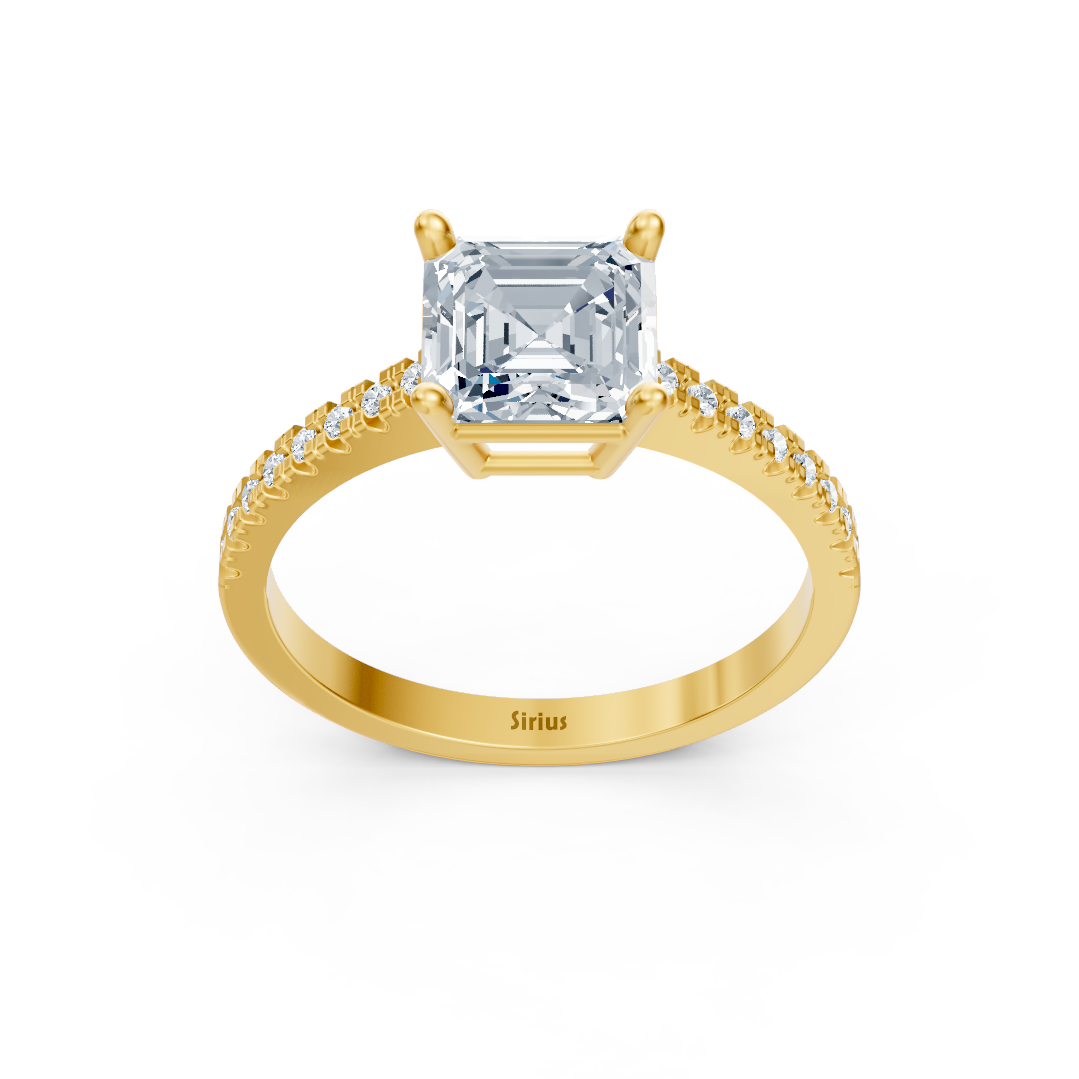 Bague de fiançailles avec diamant de laboratoire taille émeraude et anneau pavé en Or Jaune - 77R0255 - Bijoux haut de gamme de Rosy Lab Diamonds