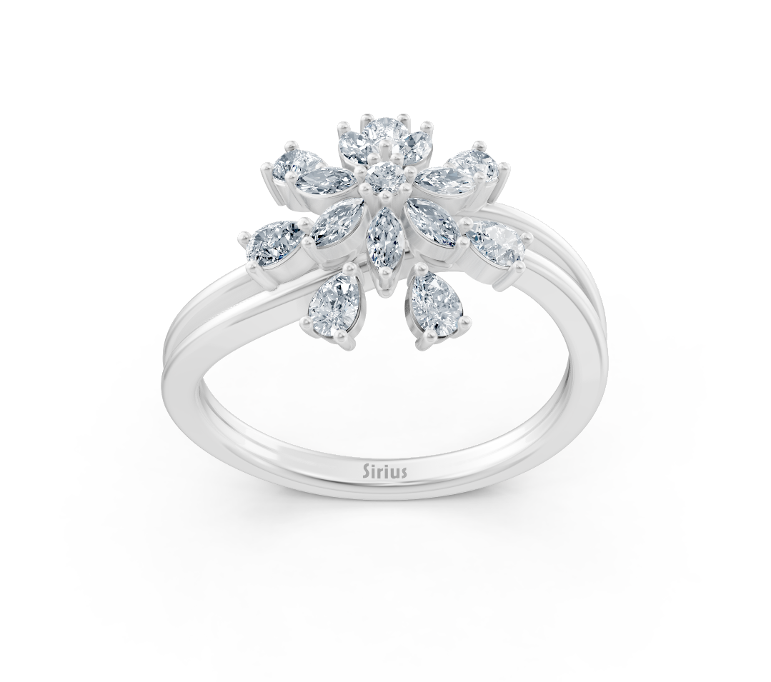 Bague en or blanc ornée de diamants de laboratoire marquise, ronds et poire – Bijoux haut de gamme de Rosy Lab Diamonds