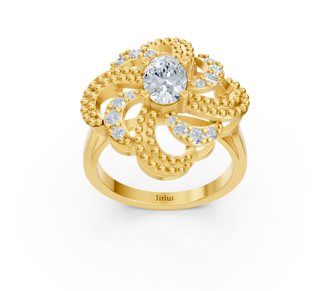 Artistic Yellow Gold ring with oval center stone – 0.54 carats – high-quality Jewelry by Rosy Lab Diamonds