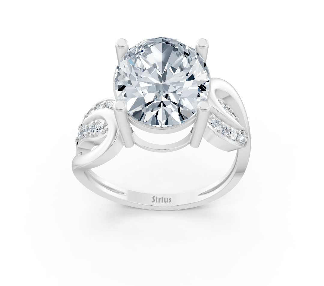 Engagement Ring made of White Gold with an oval lab-grown diamond and diamond-set ornamental setting – high-quality Jewelry from Rosy Lab Diamonds