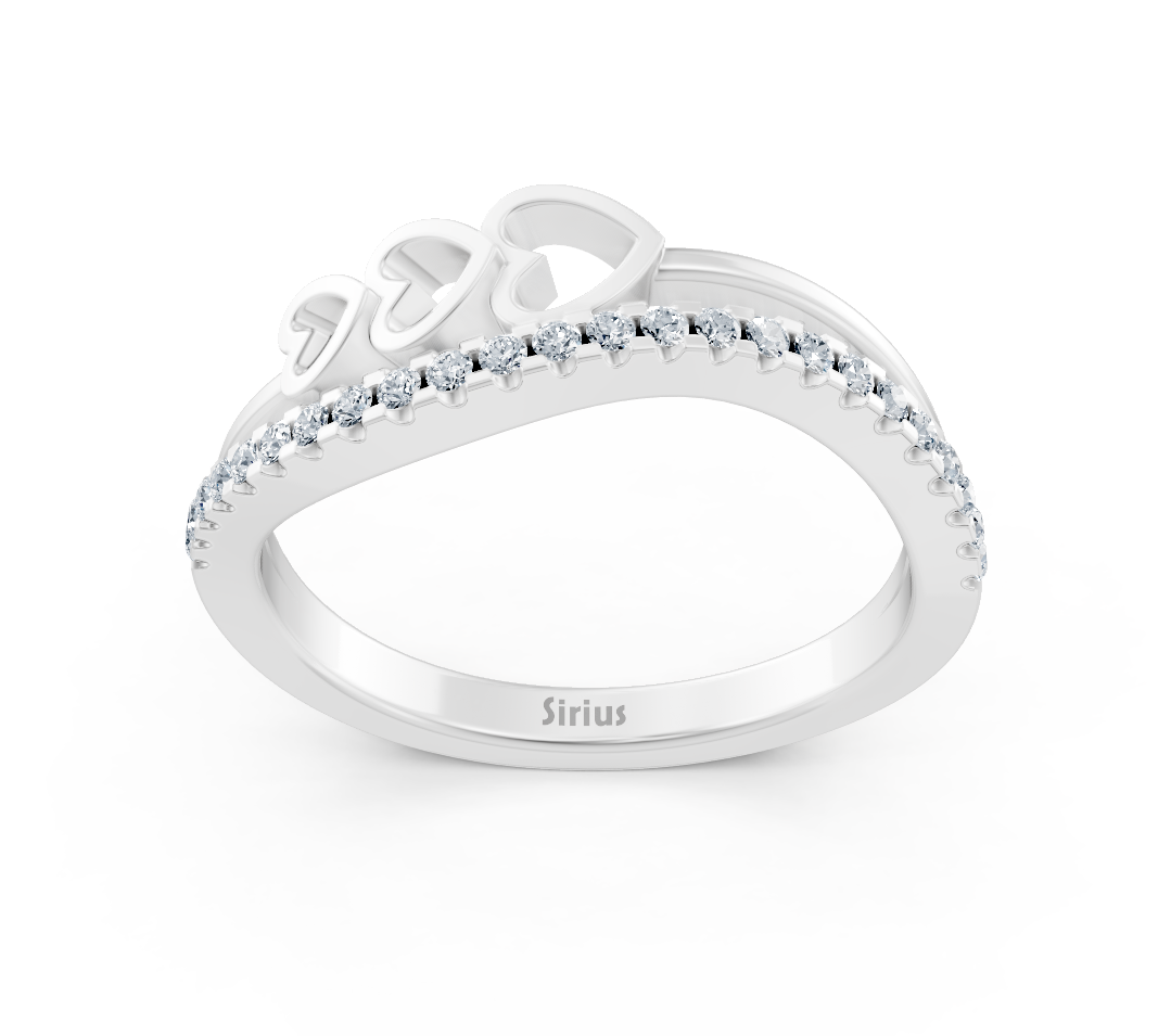 White gold ring with three hearts and lab-grown diamonds—high-quality Jewelry from Rosy Lab Diamonds