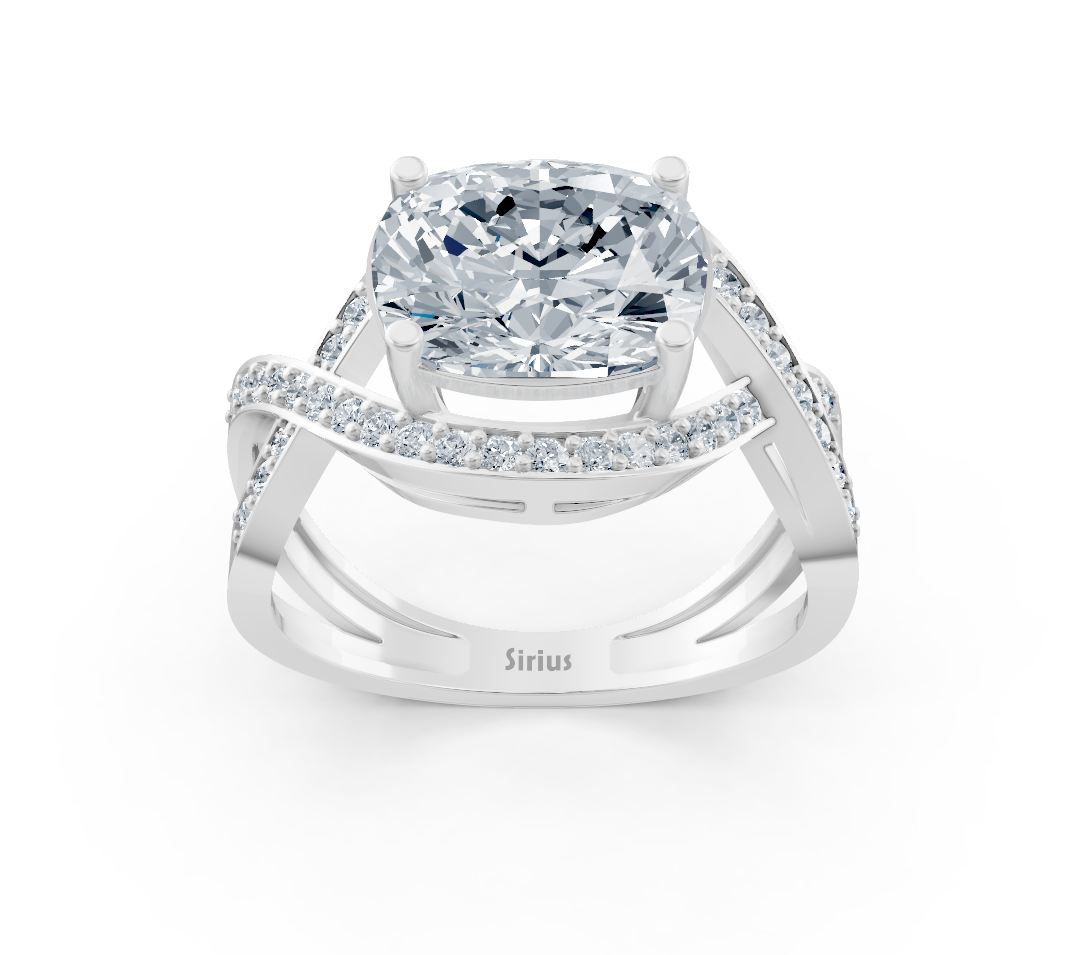 Modern white gold ring with cushion and round lab-grown diamond – 3.47 ct
