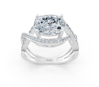 Modern white gold ring with cushion and round lab-grown diamond – 3.47 ct