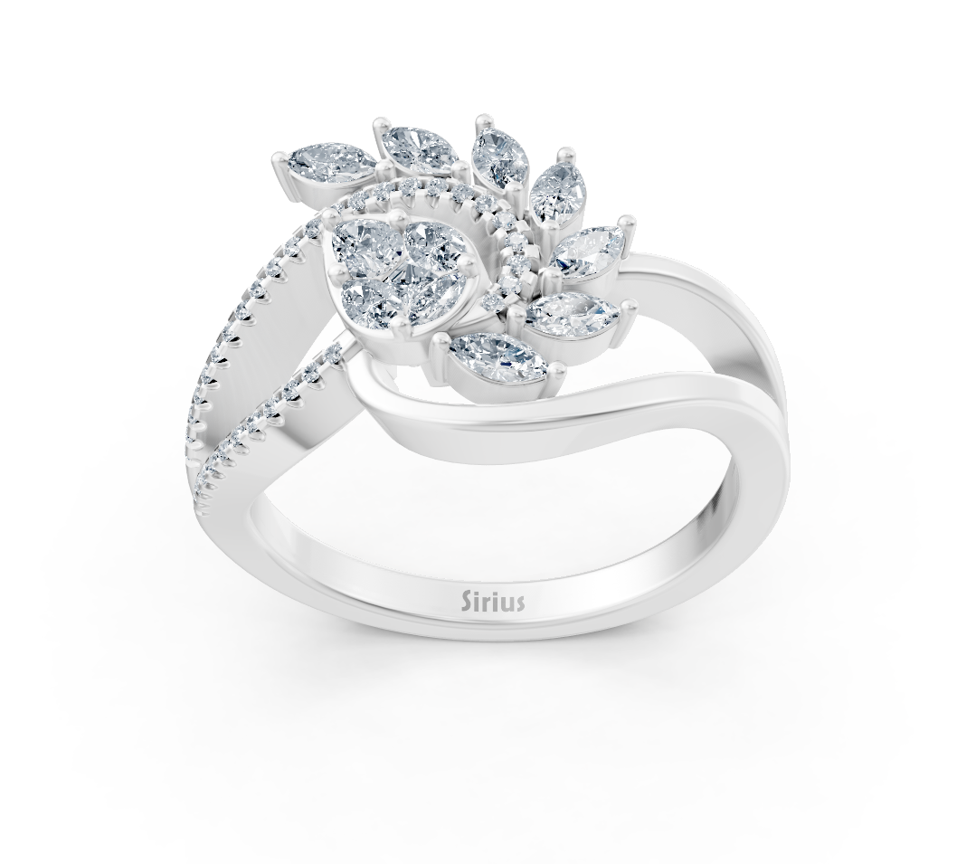 Weißgoldener Blumenring mit verschiedenen Schliffarten