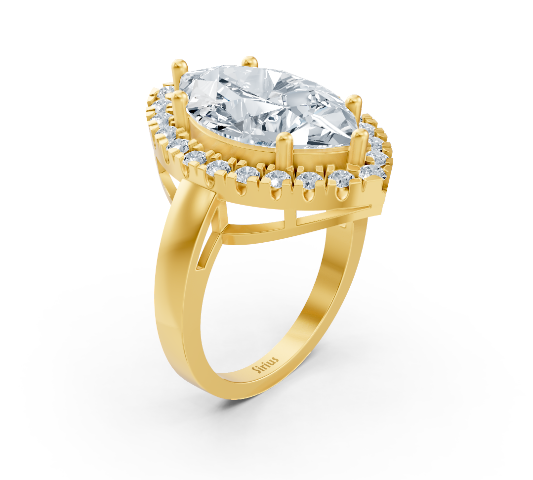 Strahlender Marquise-Halo-Ring mit laborgezüchteten Diamanten in 14K Gelbgold - hochwertiger Schmuck von Rosy Lab Diamonds