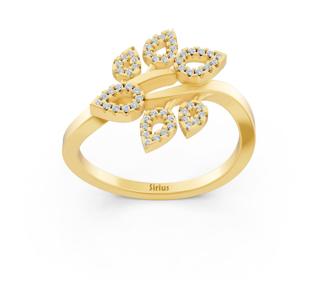 Çiçek tarzında yuvarlak laboratuvar elmaslı sarı altın yüzük - Rosy Lab Diamonds’tan yüksek kaliteli Mücevher