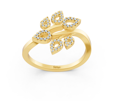 Yellow gold ring with round lab diamonds in floral style