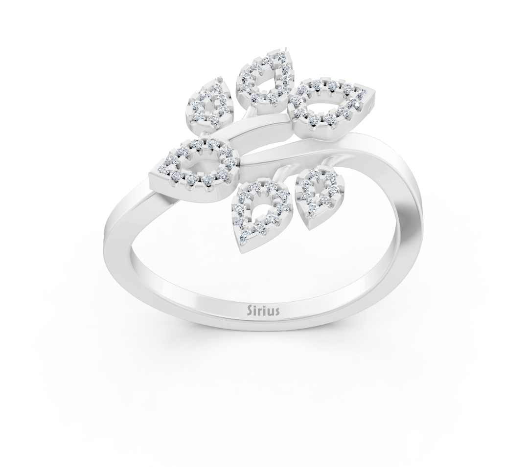 White gold ring with round lab-grown diamonds in a floral design - high-quality Jewelry from Rosy Lab Diamonds