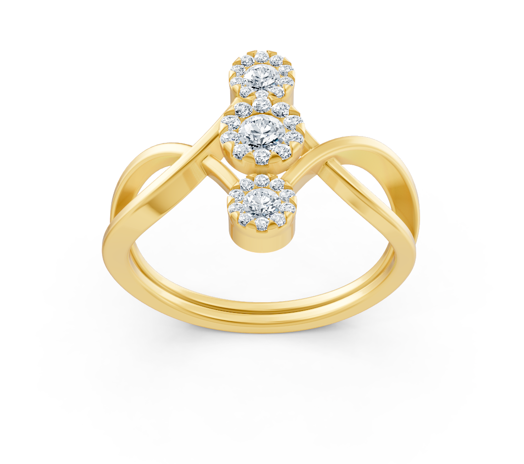 Yellow gold trio ring with round-cut lab diamonds