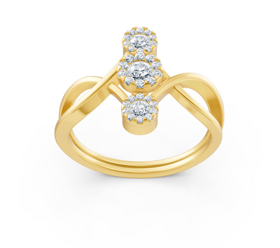 Yellow gold trio ring with round-cut lab diamonds