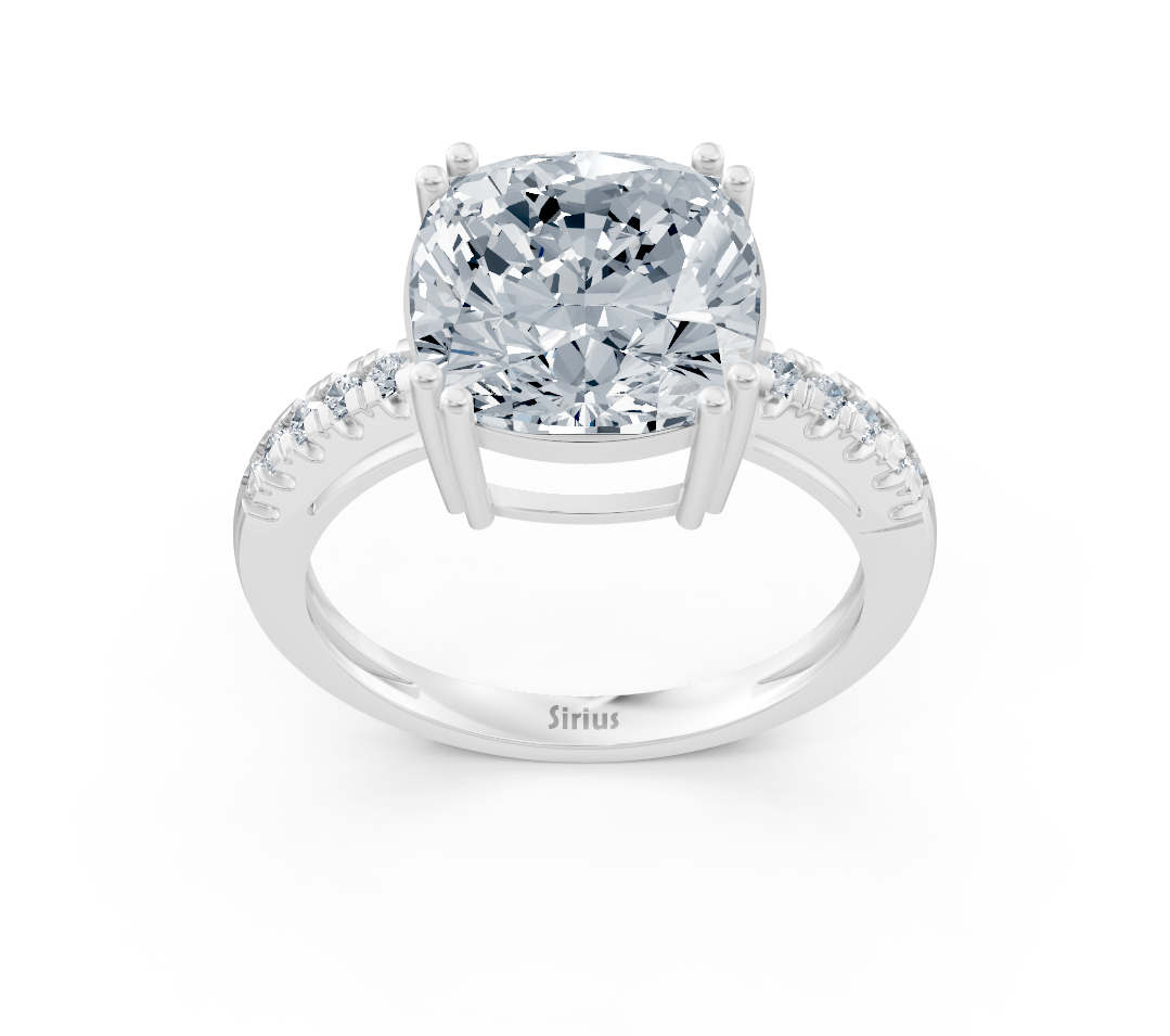 Eleganter Cushion-Solitär-Ring mit Pavé-Labordiamanten in 14K Weißgold - hochwertiger Schmuck von Rosy Lab Diamonds