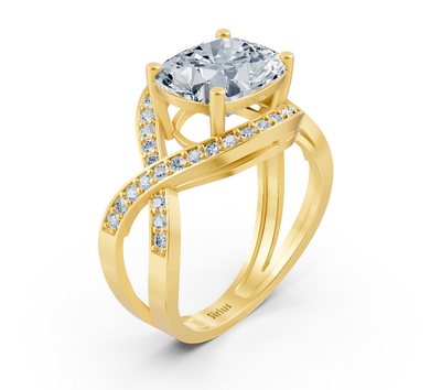 Moderner Gelbgold-Ring mit Cushion- und rundem laborgezüchtetem Diamant – 3,47 ct