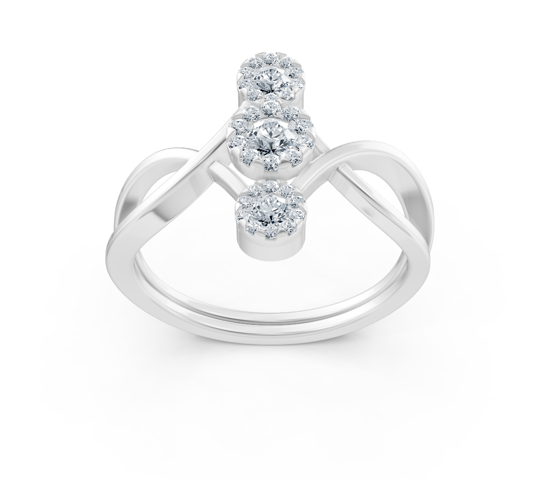 Yuvarlak kesim laboratuvar pırlantalarla beyaz altın üçlü yüzük - Rosy Lab Diamonds’tan kaliteli Mücevher