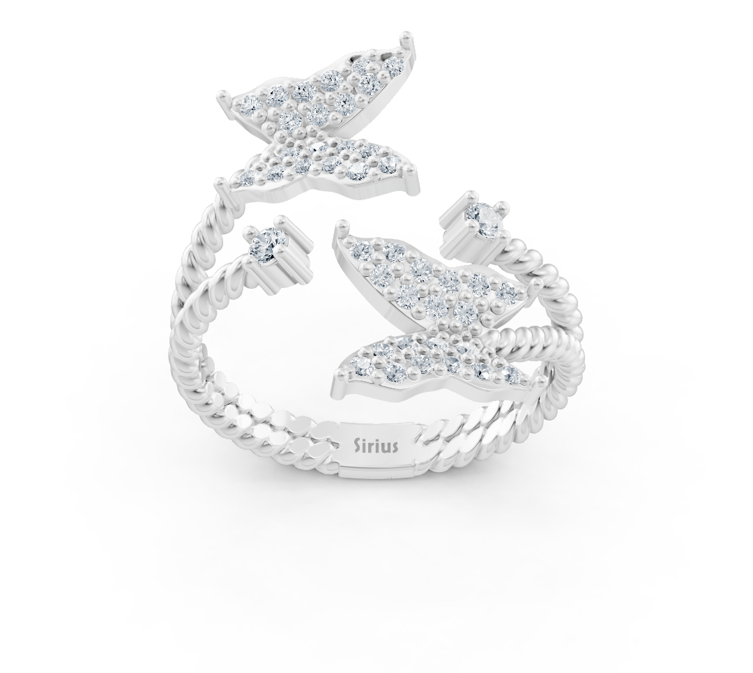 خاتم «شعر الأجنحة» من ذهب أبيض مع ألماسات مختبرية متلألئة - مجوهرات فاخرة من Rosy Lab Diamonds