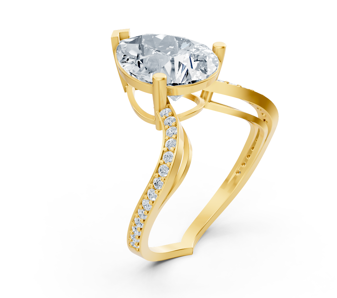 Elegant pear-shaped diamond ring in 14K Yellow Gold – Lab-Grown – high-quality Jewelry from Rosy Lab Diamonds