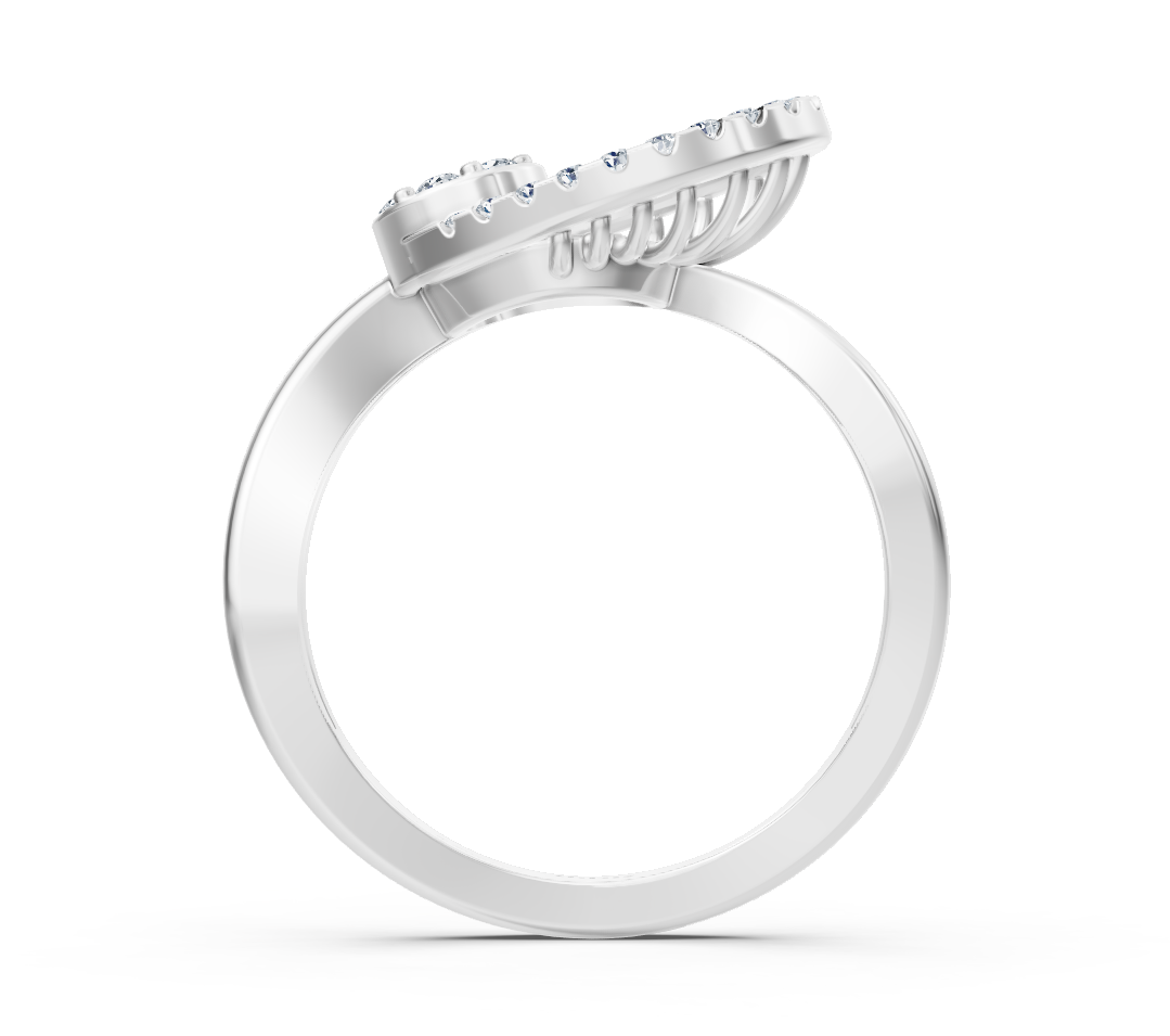 Açık kalp tasarımlı ve yuvarlak pırlantalı beyaz altın yüzük - Rosy Lab Diamonds’tan yüksek kaliteli Mücevher