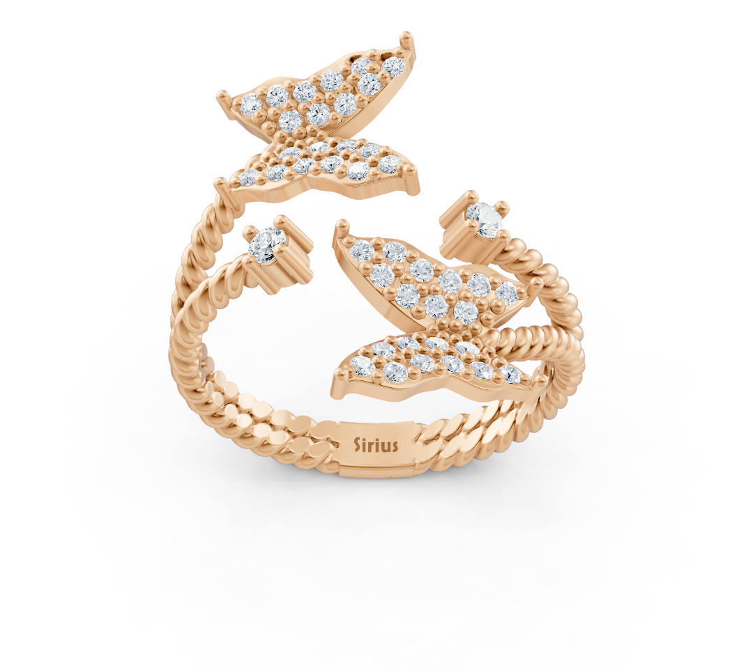 Flügeltanz ring made of rose gold with sparkling lab diamonds