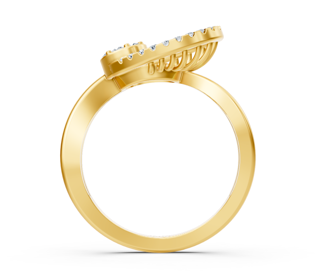 Yellow gold ring with open heart design and round diamonds