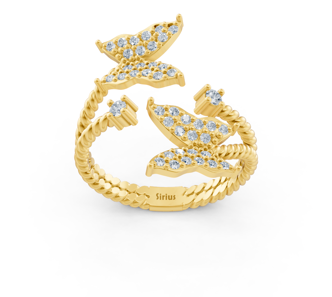 Sarı Altın ve ışıltılı laboratuvar elmaslarından çift kanatlı yüzük - Rosy Lab Diamonds’tan yüksek kaliteli Mücevher