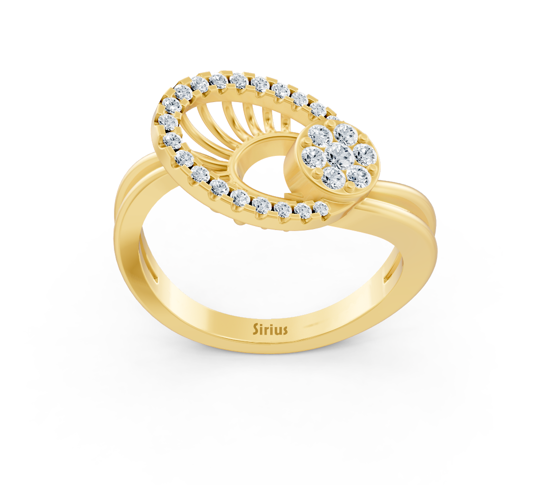 Yellow gold ring with open heart design and round diamonds