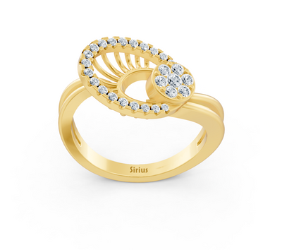 Yellow gold ring with open heart design and round diamonds